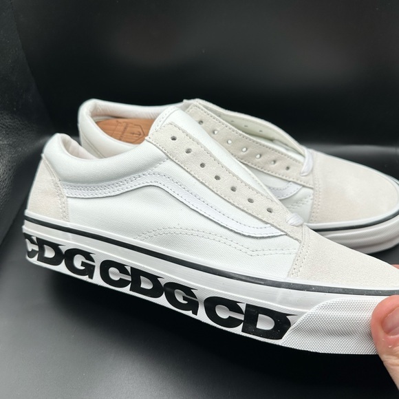 Vans x Comme Des Garçon White Slip-On Sneakers